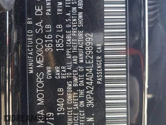2020 Kia Rio S with VIN 3KPA24AD4LE298992, listed as a Copart auction lot 49251505 with 85,838 mi miles and Salvage Title. Bid and sale history available at DreamBid. Image 13.