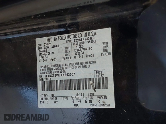 1999 Ford F-150 с VIN 1FTRX18W7XKB53507, выставлен на аукционе IAAI как лот 42124861 с пробегом Не указан миль и . История ставок и продаж доступна на DreamBid. Изображение 9.