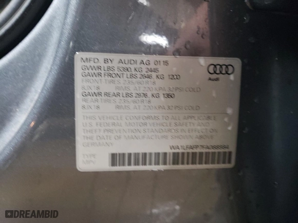 2015 Audi Q5 Premium Plus with VIN WA1LFAFP7FA088984, listed as a Copart auction lot 47016135 with 92,196 mi miles and Salvage Title. Bid and sale history available at carsss.com. Image 12.