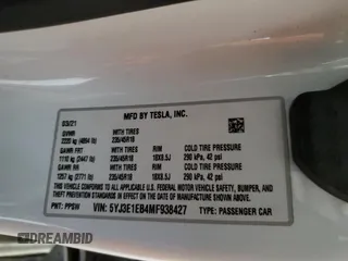 2021 Tesla Model 3 Long Range with VIN 5YJ3E1EB4MF938427, listed as a Copart auction lot 88270665 with 67,246 mi miles and Salvage Title. Bid and sale history available at carsss.com. Image 14.
