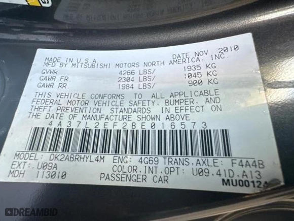 2011 Mitsubishi Eclipse GS Sport with VIN 4A37L2EF2BE016573, listed as a Copart auction lot 45040845 with 102,396 mi miles and Clean Title. Bid and sale history available at carsss.com. Image 10.