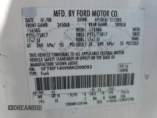 2008 Ford F-150 XL with VIN 1FTRF14W68KD09093, listed as a Copart auction lot 68461844 with 1,528,722 mi miles and Clean Title. Bid and sale history available at carsss.com. Image 14.