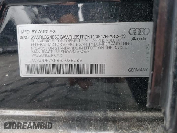 2006 Audi A4 2.0T with VIN WAUDF78E86A039086, listed as a Copart auction lot 47797165 with 121,892 mi miles and Clean Title. Bid and sale history available at carsss.com. Image 12.