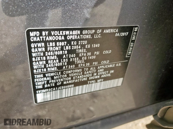 2018 Volkswagen Atlas SEL with VIN 1V2MR2CA1JC504966, listed as a Copart auction lot 62826685 with 177,774 mi miles and Salvage title. Bid and sale history available at DreamBid. Image 13.