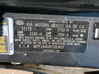 2019 Kia Forte LXS with VIN 3KPF24AD0KE083453, listed as a Copart auction lot 50039982 with 46,584 mi miles and Salvage Title. Bid and sale history available at DreamBid. Image 15.