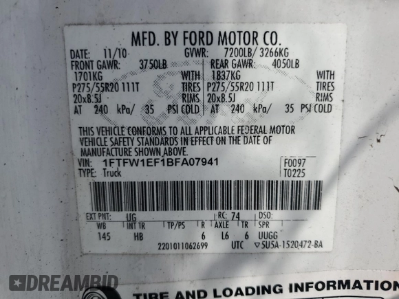 2011 Ford F-150 XL with VIN 1FTFW1EF1BFA07941, listed as a Copart auction lot 51454605 with 192,338 mi miles and Salvage Title. Bid and sale history available at carsss.com. Image 14.