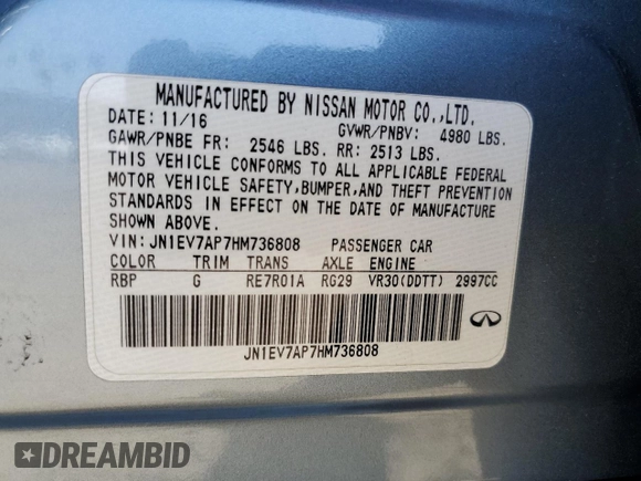 2017 Infiniti Q50 3.0t Premium with VIN JN1EV7AP7HM736808, listed as a Copart auction lot 49409185 with 135,802 mi miles and Salvage Title. Bid and sale history available at carsss.com. Image 12.