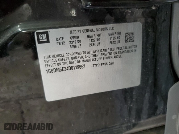2013 Cadillac CTS with VIN 1G6DM5E34D0119653, listed as a Copart auction lot 49846565 with 160,335 mi miles and Salvage Title. Bid and sale history available at DreamBid. Image 12.
