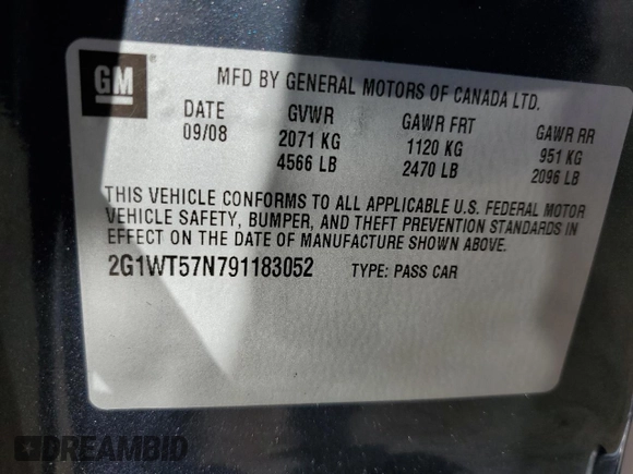 2009 Chevrolet Impala LT with VIN 2G1WT57N791183052, listed as a Copart auction lot 49682794 with 114,986 mi miles and Salvage Title. Bid and sale history available at DreamBid. Image 12.
