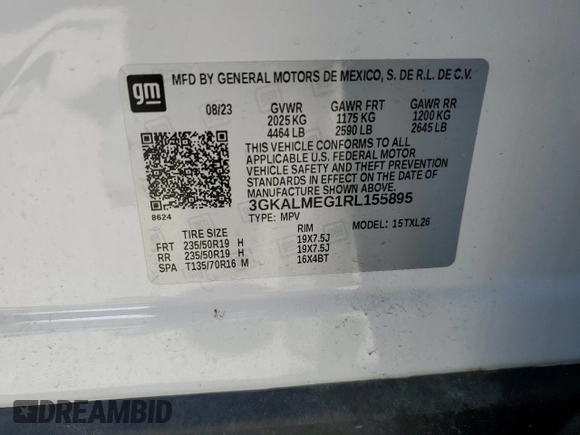 2024 GMC Terrain SLE with VIN 3GKALMEG1RL155895, listed as a Copart auction lot 57607755 with 9,878 mi miles and Salvage title. Bid and sale history available at DreamBid. Image 12.