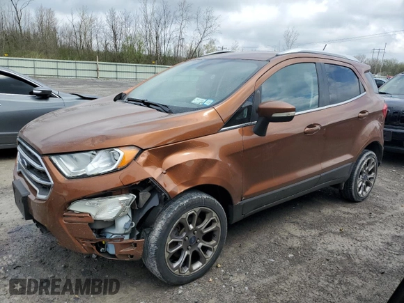 2018 Ford EcoSport Titanium z VIN MAJ6P1WL8JC202412, wystawiony jako Copart lot #55558265 z przebiegiem 122 137 mil mil oraz Szkoda całkowita • Salvage title. Historia ofert i sprzedaży dostępna na DreamBid. Obrazek 1.