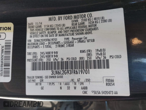 2015 Lincoln MKZ with VIN 3LN6L2G93FR619701, listed as a IAAI auction lot 41794410 with 77,201 mi miles. Bid and sale history available at carsss.com. Image 9.