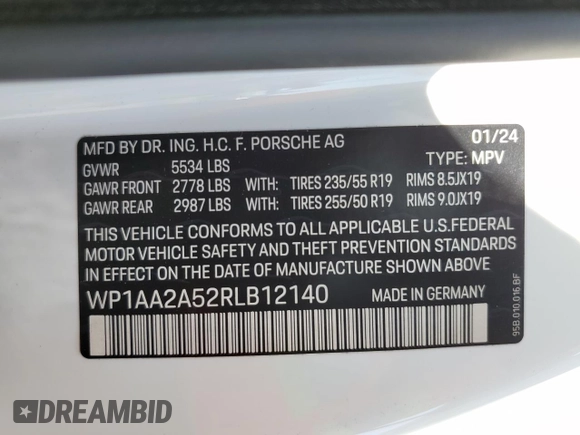 2024 Porsche Macan with VIN WP1AA2A52RLB12140, listed as a Copart auction lot 54584835 with 7,479 mi miles and Salvage title. Bid and sale history available at DreamBid. Image 13.