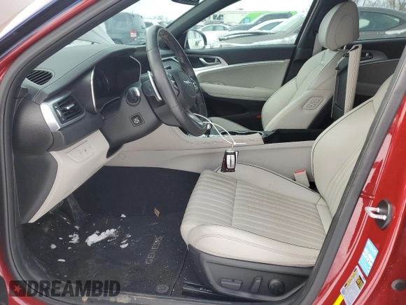 2023 Genesis G70 3.3T with VIN KMTG54TE8PU107865, listed as a Copart auction lot 45747995 with 13,348 mi miles and Salvage title. Bid and sale history available at DreamBid. Image 7.