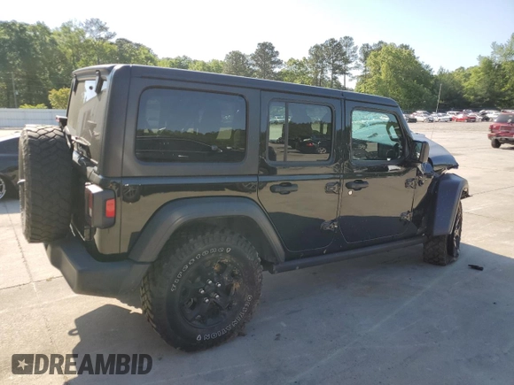 2021 Jeep Wrangler Unlimited Willys with VIN 1C4HJXDG4MW529583, listed as a Copart auction lot 53329625 with 119,697 mi miles and Salvage title. Bid and sale history available at DreamBid. Image 3.
