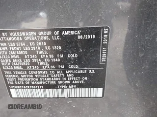 2019 Volkswagen Atlas SE with VIN 1V2WR2CA2KC581212, listed as a IAAI auction lot 41631619 with 122,160 mi miles and . Bid and sale history available at DreamBid. Image 9.