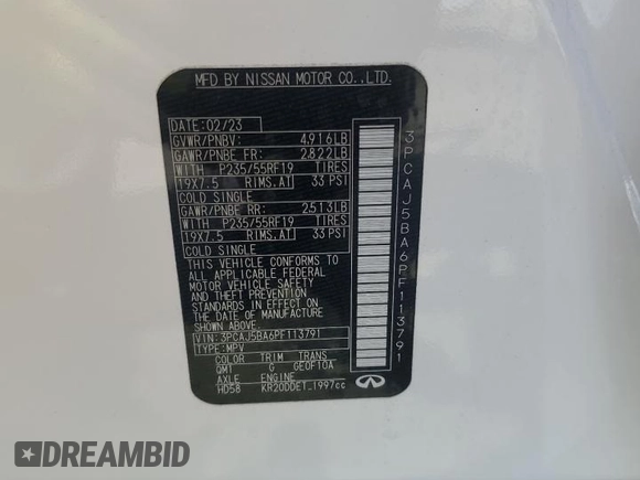 2023 Infiniti QX50 Luxe с VIN 3PCAJ5BA6PF113791, выставлен на аукционе Copart как лот 50175135 с пробегом 6 965 миль миль и Списание • Salvage title. История ставок и продаж доступна на DreamBid. Изображение 15.