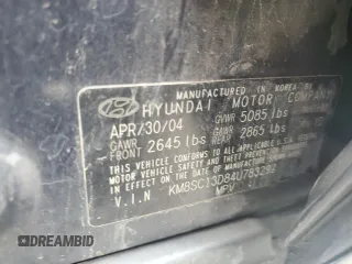 2004 Hyundai Santa Fe GLS with VIN KM8SC13D84U783292, listed as a Copart auction lot 44213045 with 0 mi miles and Salvage Title. Bid and sale history available at carsss.com. Image 14.