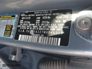 2021 Kia K5 LXS with VIN 5XXG14J27MG044519, listed as a IAAI auction lot 41816380 with 68,489 mi miles. Bid and sale history available at carsss.com. Image 9.