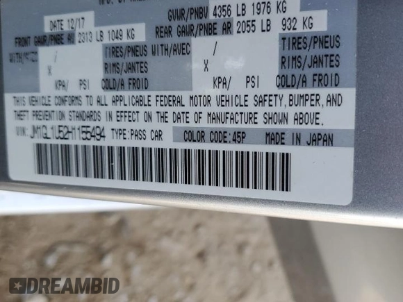 2017 Mazda 6 Sport with VIN JM1GL1U52H1155494, listed as a Copart auction lot 51305255 with 106,280 mi miles and Salvage Title. Bid and sale history available at carsss.com. Image 15.