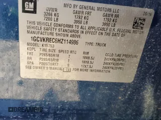 2017 Chevrolet Silverado 1500 LT with VIN 1GCVKREC6HZ114986, listed as a Copart auction lot 46450085 with 85,007 mi miles and Salvage Title. Bid and sale history available at DreamBid. Image 14.