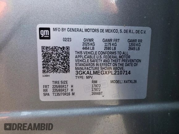 2023 GMC Terrain SLE with VIN 3GKALMEGXPL210714, listed as a Copart auction lot 49721045 with 69,677 mi miles and Salvage Title. Bid and sale history available at DreamBid. Image 13.