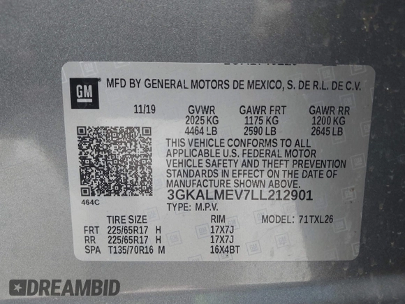2020 GMC Terrain SLE z VIN 3GKALMEV7LL212901, wystawiony jako IAAI lot #42189218 z przebiegiem 88 504 mil mil oraz . Historia ofert i sprzedaży dostępna na DreamBid. Obrazek 9.