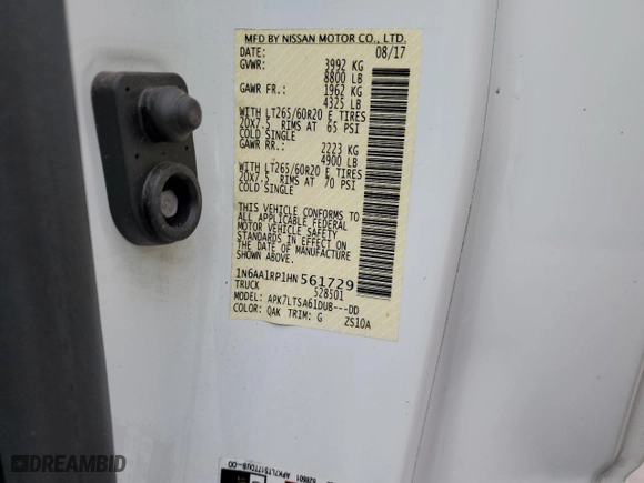 2017 Nissan Titan XD SV with VIN 1N6AA1RP1HN561729, listed as a Copart auction lot 80043944 with 0 mi miles and Salvage Title. Bid and sale history available at carsss.com. Image 14.