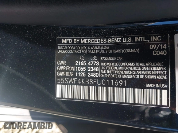 2015 Mercedes-Benz C 300 Luxury with VIN 55SWF4KB8FU011691, listed as a IAAI auction lot 42391665 with 118,630 mi miles and . Bid and sale history available at DreamBid. Image 9.