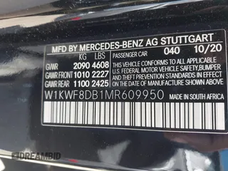 2021 Mercedes-Benz C 300 with VIN W1KWF8DB1MR609950, listed as a IAAI auction lot 41119142 with 41,842 mi miles and . Bid and sale history available at carsss.com. Image 9.