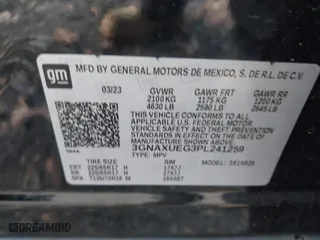 2023 Chevrolet Equinox LT with VIN 3GNAXUEG3PL241259, listed as a IAAI auction lot 40833921 with 34,057 mi miles. Bid and sale history available at carsss.com. Image 9.