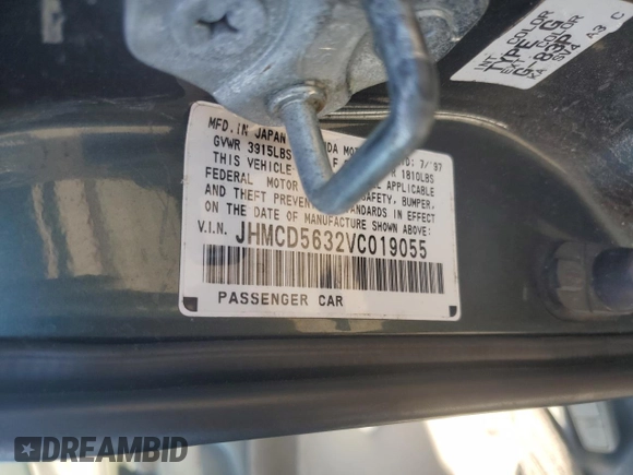 1997 Honda Accord LX with VIN JHMCD5632VC019055, listed as a Copart auction lot 49426185 with 266,837 mi miles and Salvage Title. Bid and sale history available at carsss.com. Image 12.