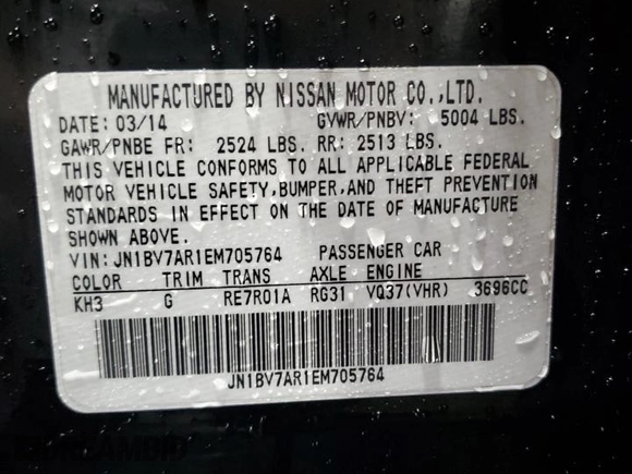 2014 Infiniti Q50 Premium with VIN JN1BV7AR1EM705764, listed as a Copart auction lot 50555595 with 105,626 mi miles and Salvage Title. Bid and sale history available at DreamBid. Image 13.
