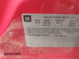 2015 Chevrolet Cruze LT with VIN 1G1PC5SB8F7162923, listed as a IAAI auction lot 42196404 with 186,559 mi miles and . Bid and sale history available at DreamBid. Image 9.