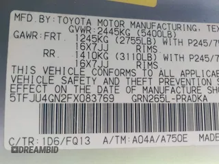 2015 Toyota Tacoma PreRunner with VIN 5TFJU4GN2FX083769, listed as a IAAI auction lot 42706127 with 123,735 mi miles and . Bid and sale history available at DreamBid. Image 9.