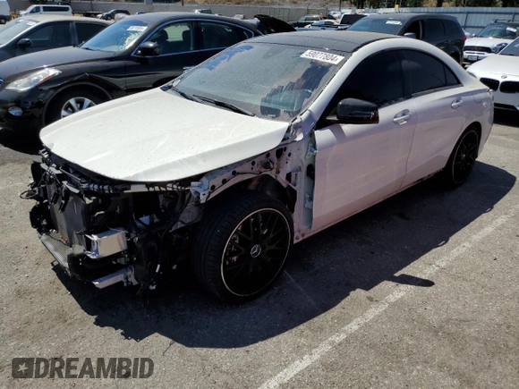2018 Mercedes-Benz CLA with VIN WDDSJ5CB2JN562556, listed as a Copart auction lot 59077804 with 50,834 mi miles and Salvage Title. Bid and sale history available at carsss.com. Image 1.