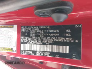 2015 Toyota 4Runner SR5 with VIN JTEZU5JR5F5088539, listed as a IAAI auction lot 42500686 with 183,215 mi miles and . Bid and sale history available at DreamBid. Image 9.