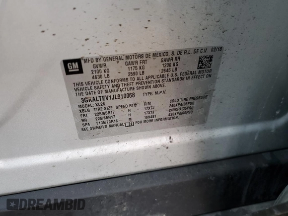 2018 GMC Terrain SLE with VIN 3GKALTEV1JL310068, listed as a Copart auction lot 49003395 with 78,558 mi miles and Salvage Title. Bid and sale history available at carsss.com. Image 12.