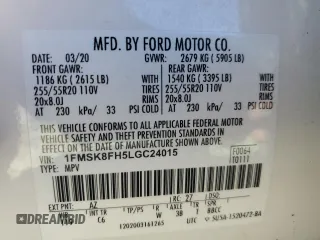 2020 Ford Explorer Limited with VIN 1FMSK8FH5LGC24015, listed as a Copart auction lot 49627615 with 40,729 mi miles and Salvage Title. Bid and sale history available at carsss.com. Image 13.