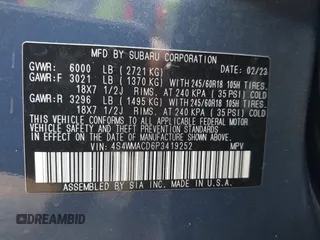 2023 Subaru Ascent Premium z VIN 4S4WMACD6P3419252, wystawiony jako IAAI lot #40145883 z przebiegiem 22 589 mil mil oraz . Historia ofert i sprzedaży dostępna na DreamBid. Obrazek 9.