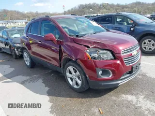 2016 Chevrolet Trax LTZ with VIN 3GNCJRSB3GL161721, listed as a IAAI auction lot 41877282 with 108,709 mi miles. Bid and sale history available at carsss.com. Image 1.