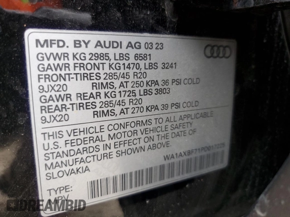 2023 Audi Q7 Premium with VIN WA1AXBF71PD017225, listed as a Copart auction lot 54541995 with 28,874 mi miles and Salvage title. Bid and sale history available at DreamBid. Image 13.