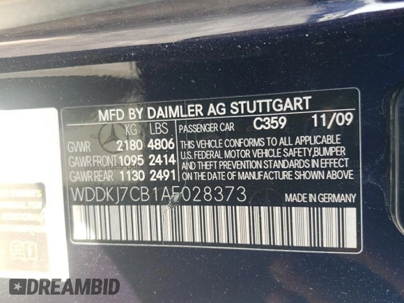 2010 Mercedes-Benz E-Class E 550 with VIN WDDKJ7CB1AF028373, listed as a Copart auction lot 71575134 with 122,720 mi miles and Salvage Title. Bid and sale history available at carsss.com. Image 12.