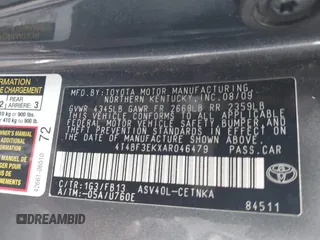 2010 Toyota Camry with VIN 4T4BF3EKXAR046479, listed as a IAAI auction lot 42144669 with 147,488 mi miles and . Bid and sale history available at DreamBid. Image 9.
