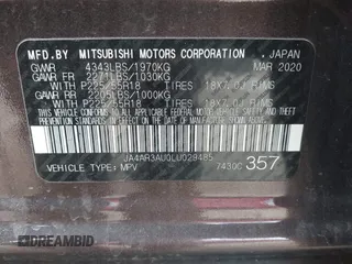 2020 Mitsubishi Outlander Sport ES 2.0 with VIN JA4AR3AU0LU029485, listed as a IAAI auction lot 41622733 with 54,659 mi miles. Bid and sale history available at carsss.com. Image 9.