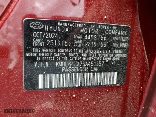 2025 Hyundai Sonata SEL with VIN KMHL64JA7SA451557, listed as a Copart auction lot 52120435 with 4,451 mi miles and Non Repairable. Bid and sale history available at carsss.com. Image 12.