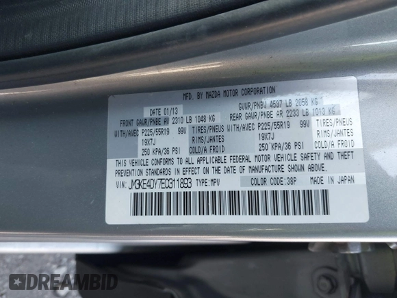 2014 Mazda CX-5 Grand Touring with VIN JM3KE4DY7E0311893, listed as a IAAI auction lot 42090872 with 102,154 mi miles and . Bid and sale history available at DreamBid. Image 9.