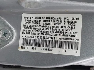 2003 Honda Civic LX with VIN 1HGES15533L036991, listed as a IAAI auction lot 41620893 with 170874 miles. Bid and sale history available at carsss.com. Image 9.