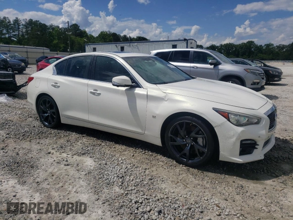2015 Infiniti Q50 Premium with VIN JN1BV7APXFM343157, listed as a Copart auction lot 56876025 with 109,054 mi miles and Salvage title. Bid and sale history available at DreamBid. Image 4.