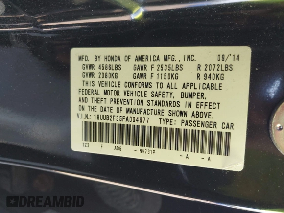 2015 Acura TLX V6 with VIN 19UUB2F35FA004977, listed as a IAAI auction lot 42200845 with 139,451 mi miles and . Bid and sale history available at carsss.com. Image 9.